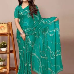 Mirchi Fashion Green Chiffon Geometric Saree With Unstitched Blouse-image-3
