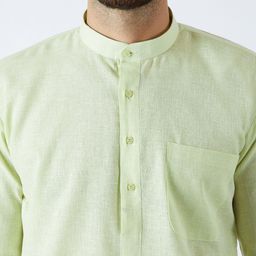 SOJANYA Men Lime Green & Yellow Solid Kurta with Dhoti Pants image 3