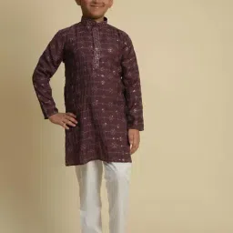 Pro-Ethic Style Developer Boys Wine Cotton Jacquard Full Sleeves Kurta Sets-picture-15