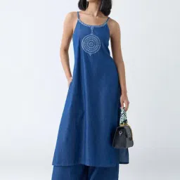 Utsa by Westside Indigo Mirror Detailed Denim A-Line Kurta-picture-17