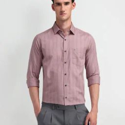 Arrow Pink Cotton Slim Fit Striped Shirt-picture-15