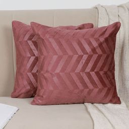 MFD HOME FURNISHING Pink Set of 2 Striped Velvet Square Cushion Covers-image-61