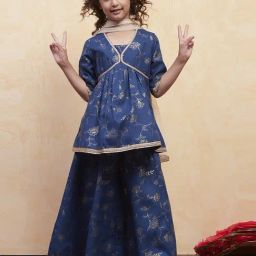 Biba Girls Navy Printed Lehenga Sets-image-16