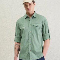 Iconic Green Regular Fit Solid Shirt-picture-45