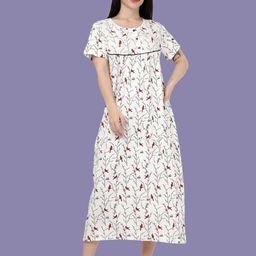 Kryptic Abstract Printed Maxi Pure Cotton Maxi Nightdress-image-11