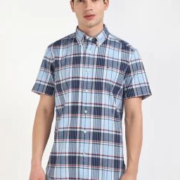 Tommy Hilfiger Vessel Blue Cotton Regular Fit Striped Shirt-image-58