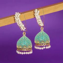 OOMPH Jewellery Blue Meenakari & Pearls Large Jhumki-image-7
