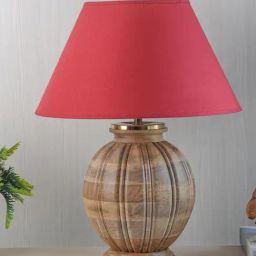 Kapoor Lamp Shades Natural Wood & Red Wood Astros Carved Cotton Shade Table Lamp-image-59