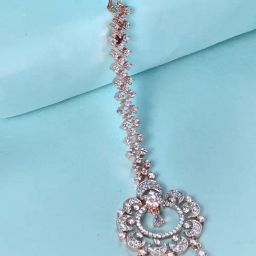Saraf RS Jewellery Rose Gold AD Encrusted Floral Handcrafted Maang Tikka-image-37