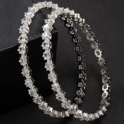 NVR Women's Silver-Plated CZ Stone-Studded Handcrafted Bangles - Set of 2-16