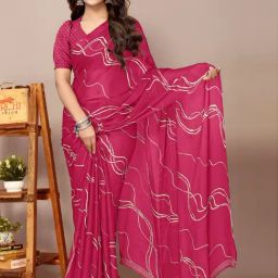 Mirchi Fashion Pink Chiffon Geometric Saree With Unstitched Blouse-picture-27