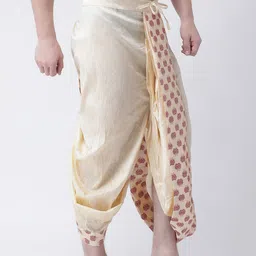 DEYANN Men Cream-Coloured & Red Printed Dupion Silk Dhoti image 5