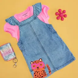 Pantaloons Baby Blue & Pink Cotton Printed Dungaree Set-image-74