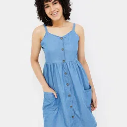 Fame Forever by Lifestyle Light Blue Cotton Regular Fit Shirt Dress-picture-32