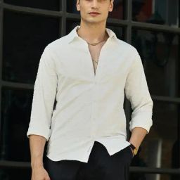 Campus Sutra White Poly Spandex Regular Fit Self Design Shirt-17