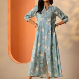 Libas Blue Flared Fit Floral Print Dress-picture-37