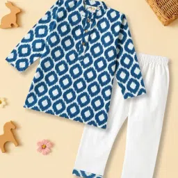 Desi Soota Kids Blue Cotton Printed Kurta Pants Set-picture-12