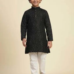 Pro-Ethic Style Developer Boys Black Cotton Jacquard Full Sleeves Kurta Sets-74