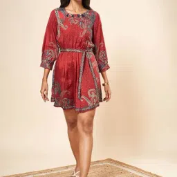 Marigold Lane Red Printed A-Line Dress-image-63