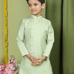 TABARD Kids Sage Green Printed Full Sleeves Kurta-image-66