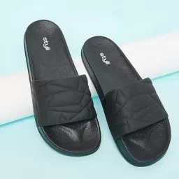 Styli Textured Open Toe Slip On Slides-image-5