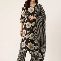 FERANOID Floral Printed Pure Cotton Kurta with Trousers & With Dupatta-picture-7