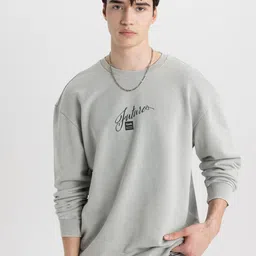 DeFacto Men Speckled Printed  Cotton Pullover-image-1