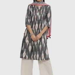 Biba Grey Cotton Woven Pattern A Line Kurta With Dupatta-picture-8