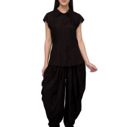 PATRORNA Black Shirt With Dhoti Pants-image-3