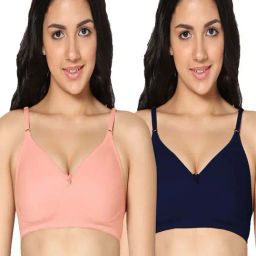 IN CARE Peach & Navy Cotton T-Shirt Bras - Pack Of 2-image-80