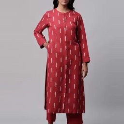 Linen Club Maroon Printed Long Kurta-image-24