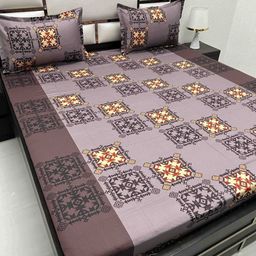 Pure Decor Brown & Yellow Ethnic Motifs 350 TC Queen Bedsheet with 2 Pillow Covers-image-65