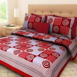 Aura Red & Grey Ethnic Motifs Printed 144 TC Cotton Queen Bedsheet Set 2.10 m x 2.30 m-image-32