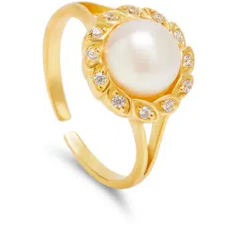 March by FableStreet 18k Gold-Plated 92.5 Sterling Silver Freshwater Pearl Floral Ring for Women-image-74
