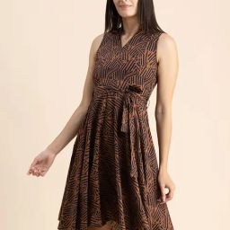 Moomaya Rust & Brown Printed Wrap Dress-image-8