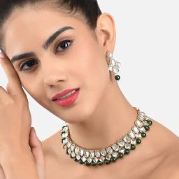 Zaveri Pearls Green & Clear Alloy Necklace & Earring Set-29
