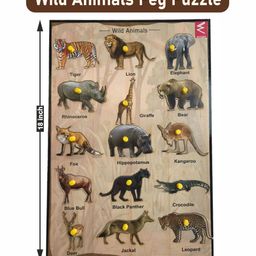 WISSEN Wooden Wild Animals Educational Knob Tray Multicolor - 15 Pieces-20