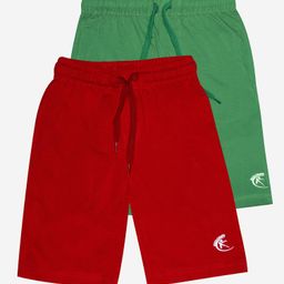 Kiddopanti Pack Of 2 Solid Knee Length Shorts - Military Green Red-image-87