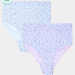 ECOMAMA Organic Cotton & Bamboo Anti Microbial Soft Over The Bump Panties Floral Print Pack of 2 - Blue Pink-image-71