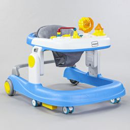 Babyhug Zest Musical Baby Walker With Adjustable Height Toy Bar & Anti Fall Protection- Light Blue & White-1