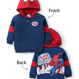 Babyhug 100% Cotton Knit Full Sleeves Hooded Sweatjacket with Zipper & Spiderman Graphics Print - Navy Blue & Red-image-52
