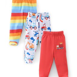 Babyhug Cotton Knit Footed Bootie Leggings Striped Pack of 3- Blue & Red-picture-23