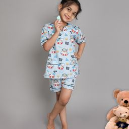 Little Clothing Half Sleeves Shark Printed Tee With Coordinating Shorts Set - Sky Blue-image-54