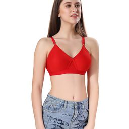 Fabme Cotton Sleeveless Solid Non Padded Maternity Nursing Bra - Red-image-2