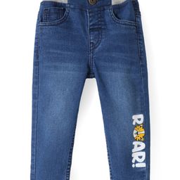 Babyhug Full Length Stretchable Denim Jeans with Text Print - Blue-image-104