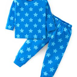Babyhug Cotton Knit Full Sleeves Night Suit With Stars Print - Blue-image-67