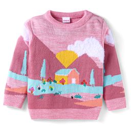 Babyhug Knitted Full Sleeves Pullover Sweater With Hut Design - Pink-picture-44