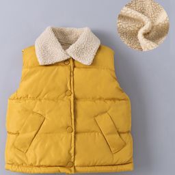 Kookie Kids Sleeveless Padded Winter Jacket With Far Collar Neck - Yellow-picture-18