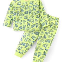Babyhug Cotton KnitFull Sleeves Night Suit Vehicles Print - Light Green-image-30