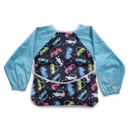 LuvLap Baby Long Sleeve Bib, Leak-Free, Washable, Lightweight, Wipeable, (6-24 Months), Baby Bib Shirt with Pocket, Blue-10